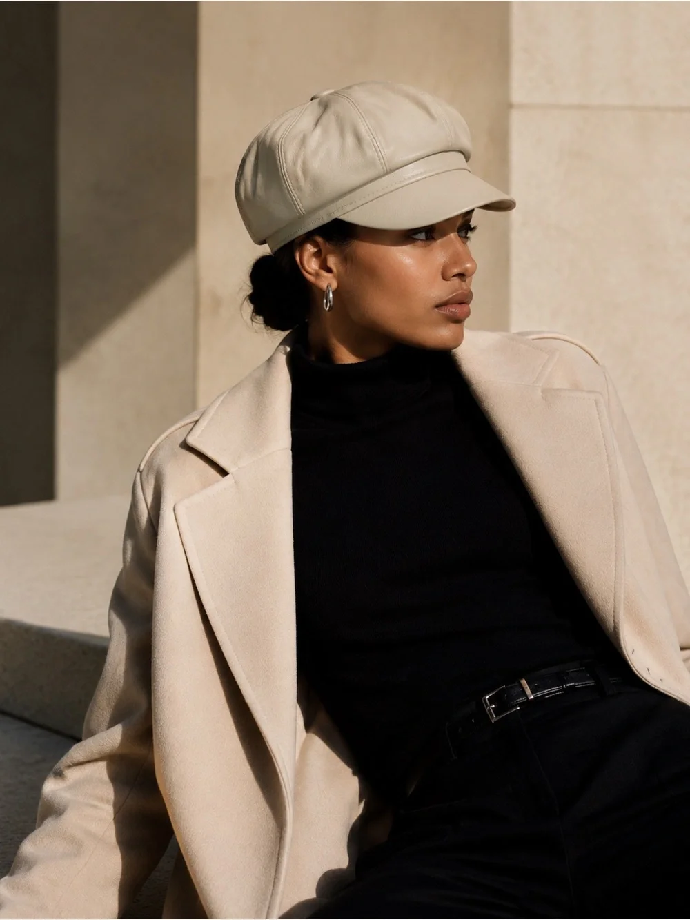 Vintage 1960’s Beige Faux Leather Newsboy Cap